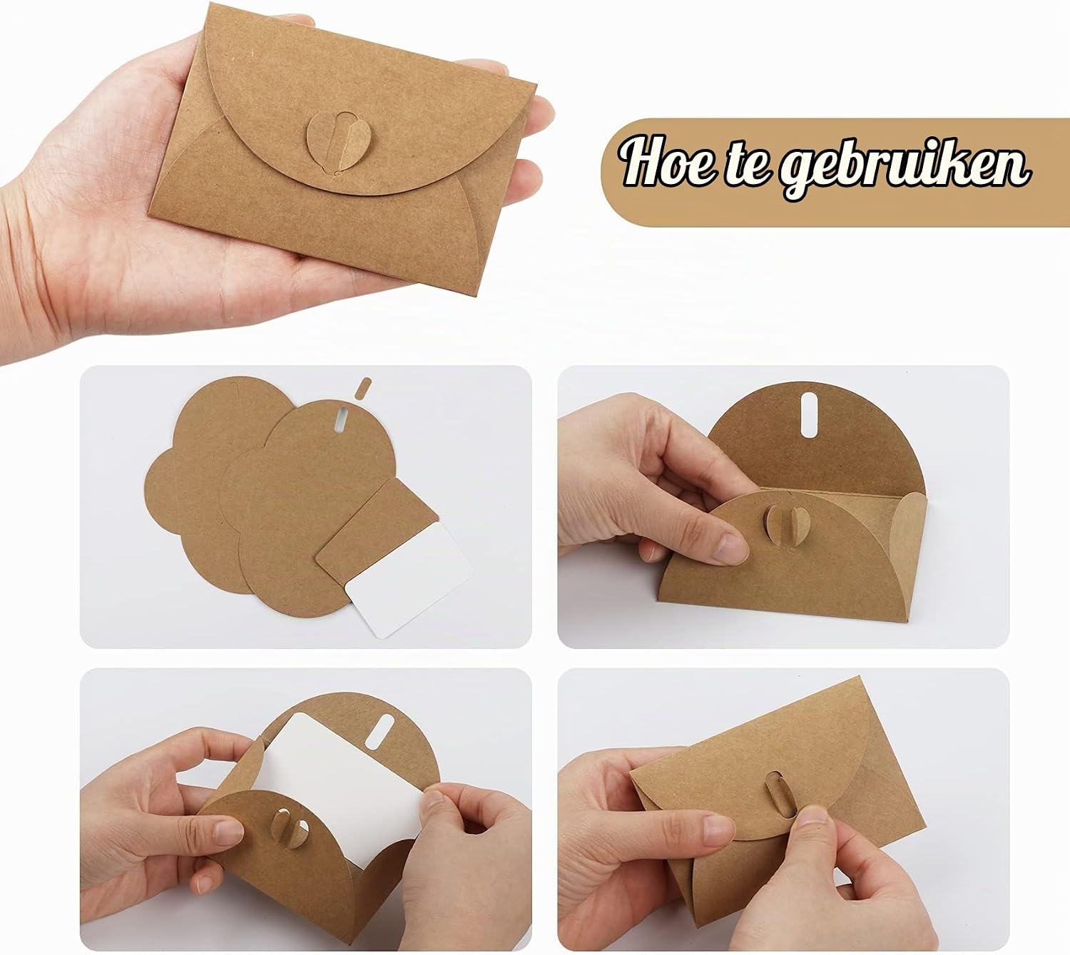 Thumbnail 2 de Mocraft HY2230 mini-enveloppen van kraftpapier met hartsluiting en kaarten