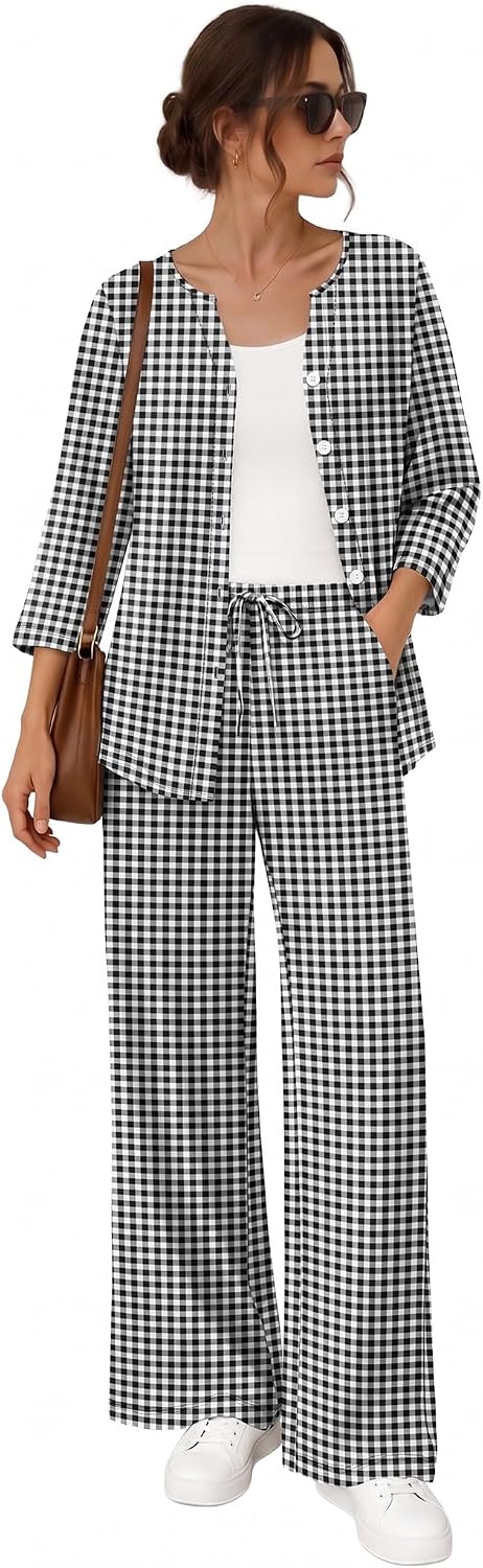 Detalle 1 de OFEEFAN Women's 2-Piece Loungewear Set with 3/4-Sleeve Top