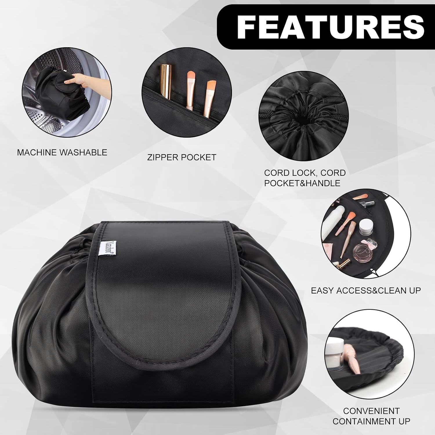 Thumbnail 3 de Lazy Drawstring Makeup Bag Light Black