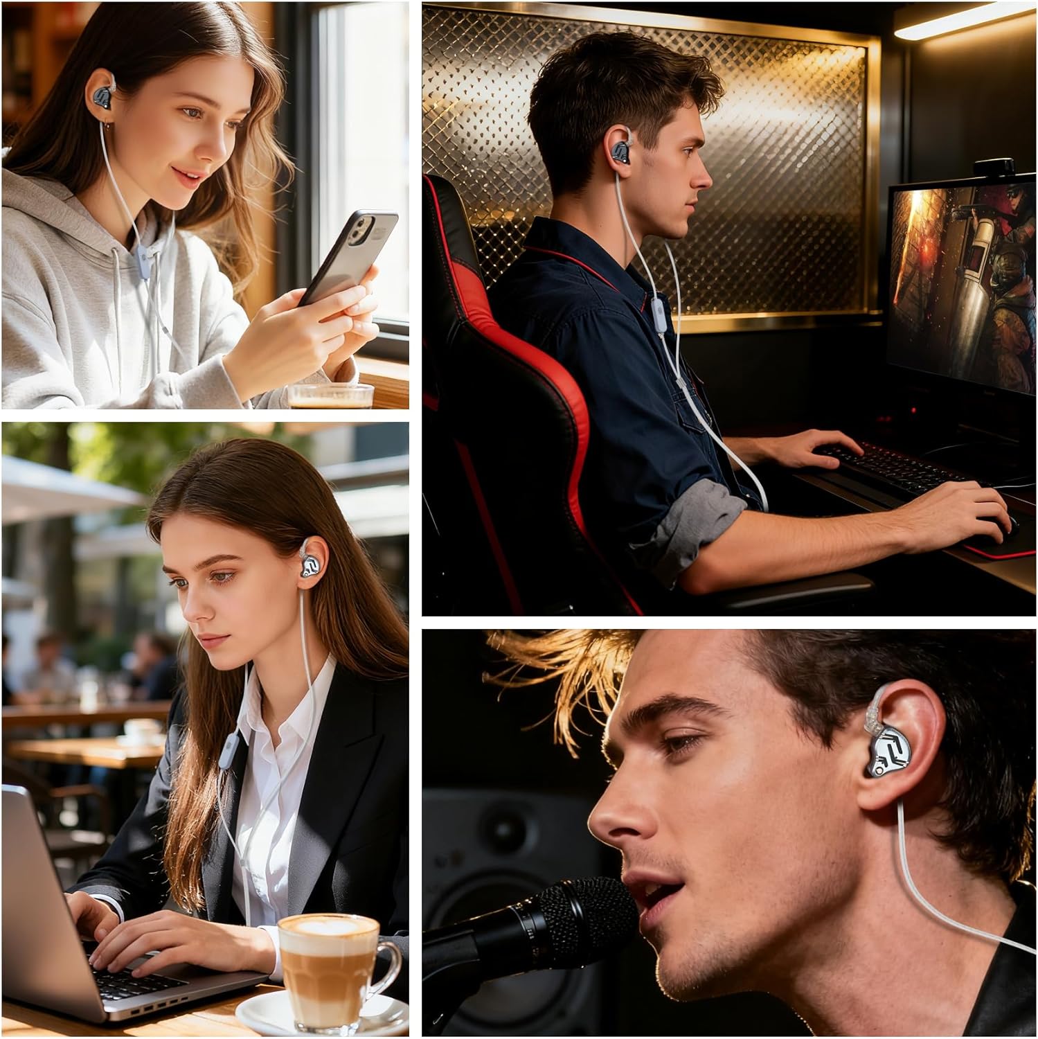 Detalle 2 de Yinyoo KZ ZS12 Pro 2 2-Pin Wired Hybrid In-Ear Monitor (5BA+1DD) for Gaming, Music, and Calls (Black, No Mic)