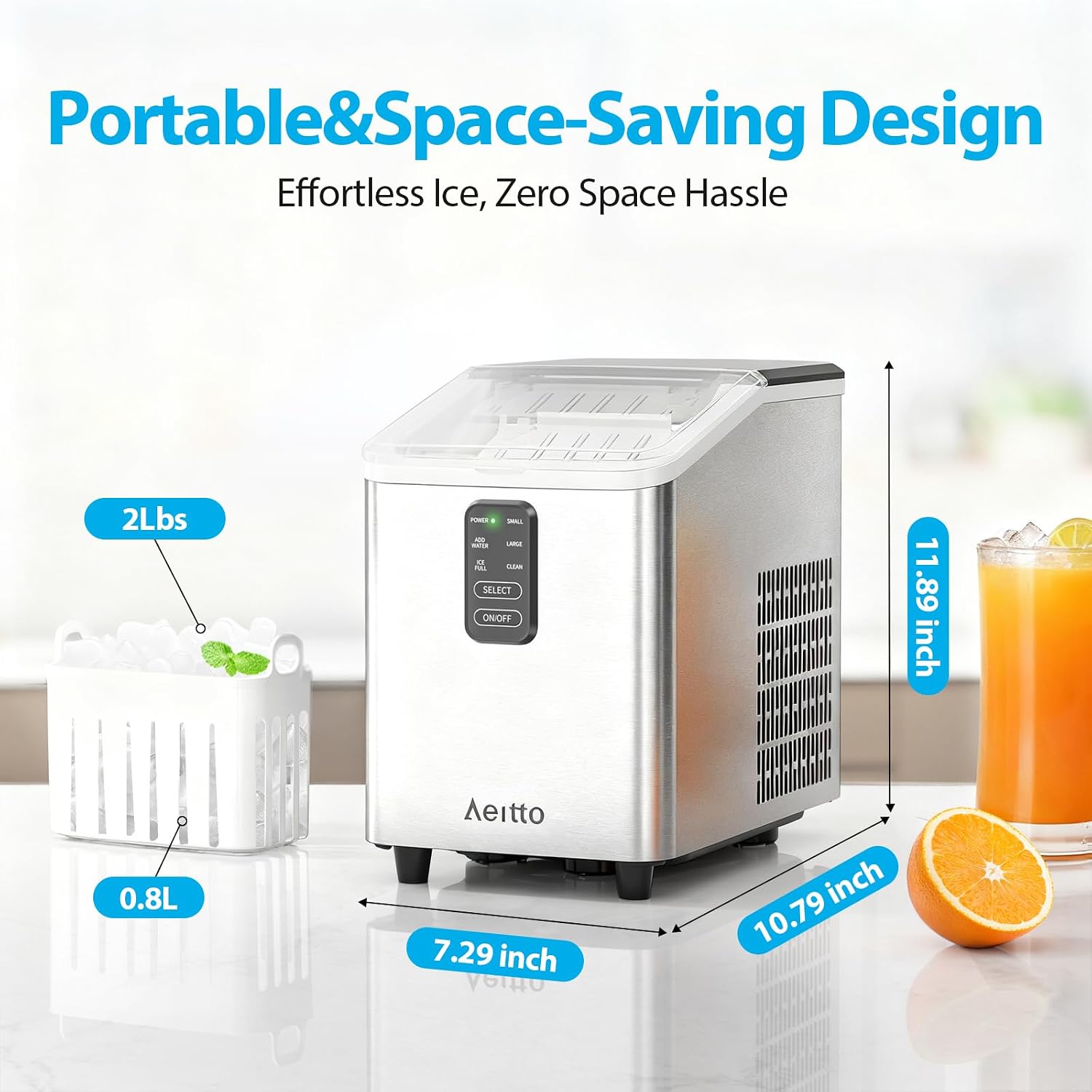 Detalle de Aeitto Countertop Ice Maker 26 lbs/24H