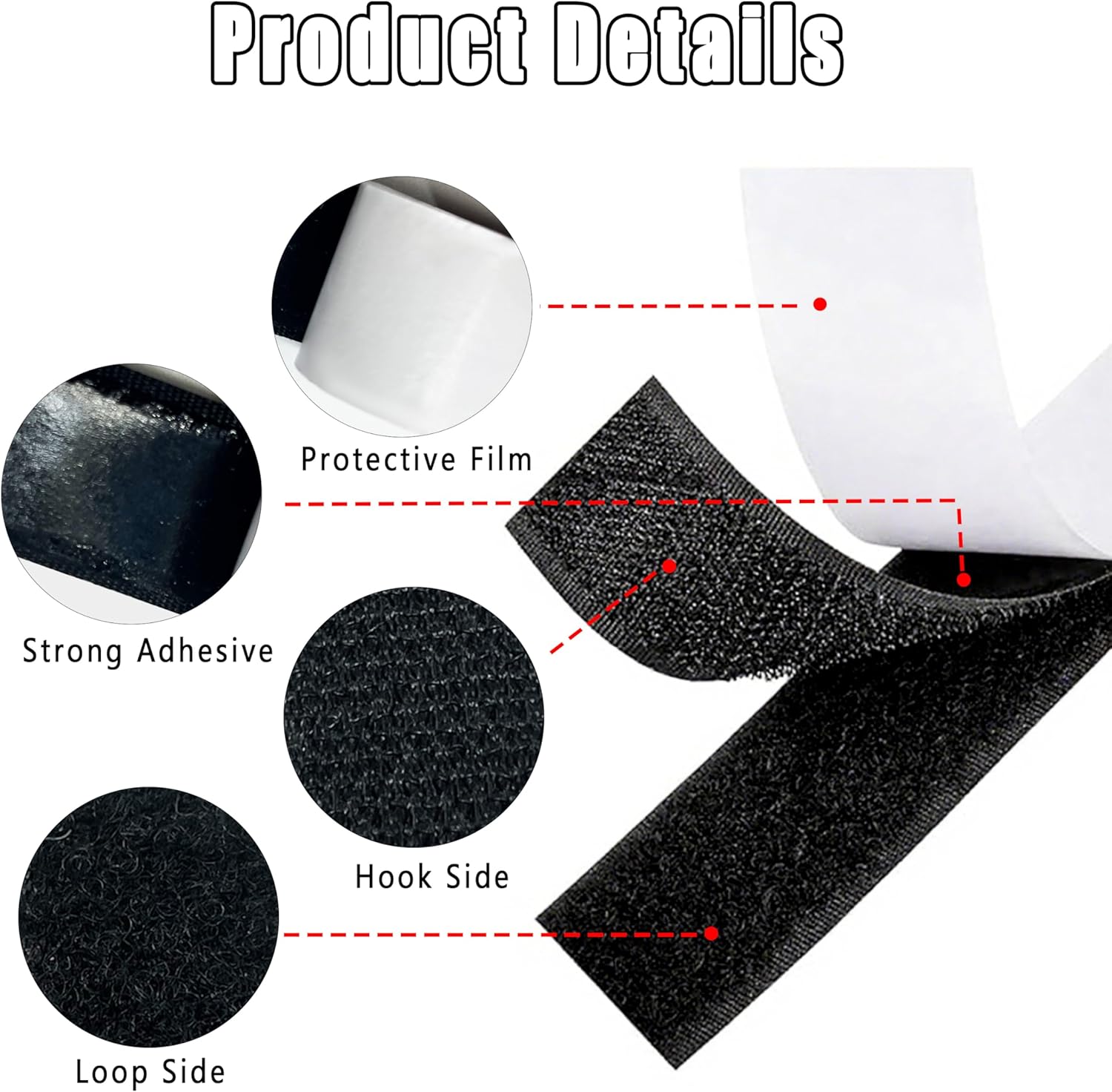 Detalle de Xcdhemde nastro autoadesivo in velcro 8 m x 20 mm (nero) riutilizzabile