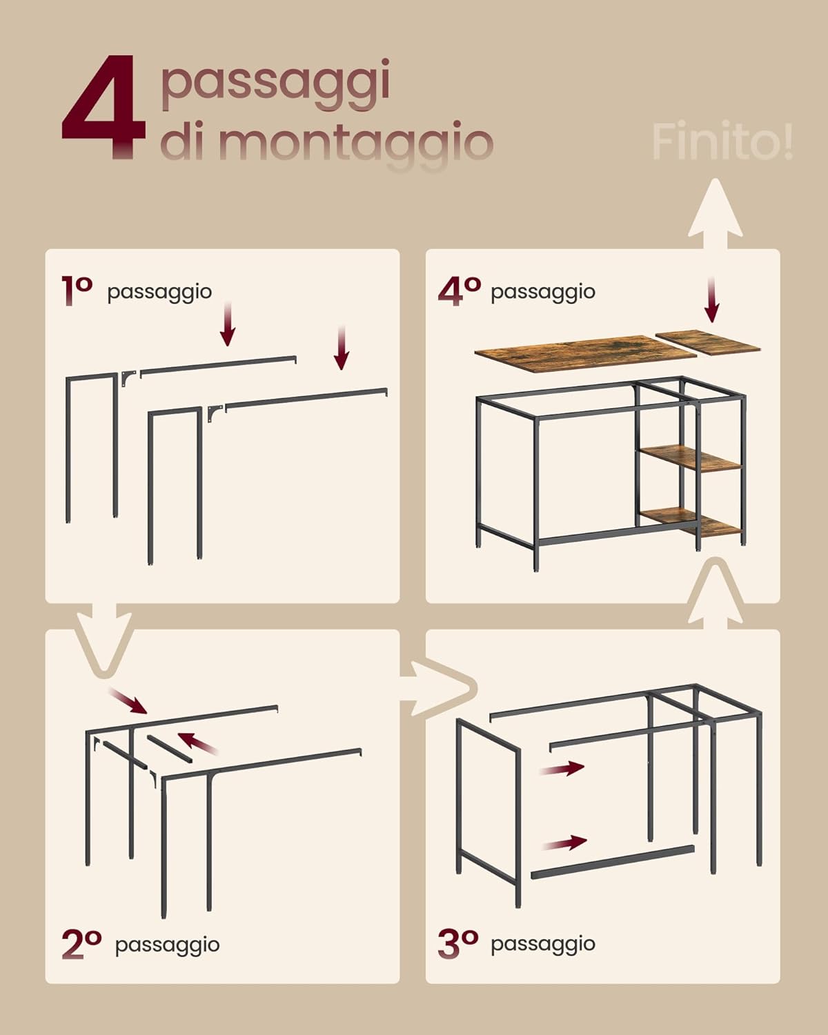 Thumbnail 6 de VASAGLE LWD47X scrivania per computer con 2 ripiani laterali (sinistra o destra), struttura in acciaio marrone vintage e nero