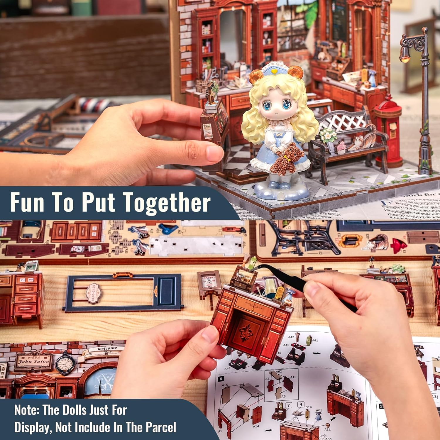 Thumbnail 5 de CUTEBEE Book Nook Kit „John's Hair Salon“ – Miniatur-Puppenhaus mit LED-Beleuchtung & 3D-Holz-Puzzle