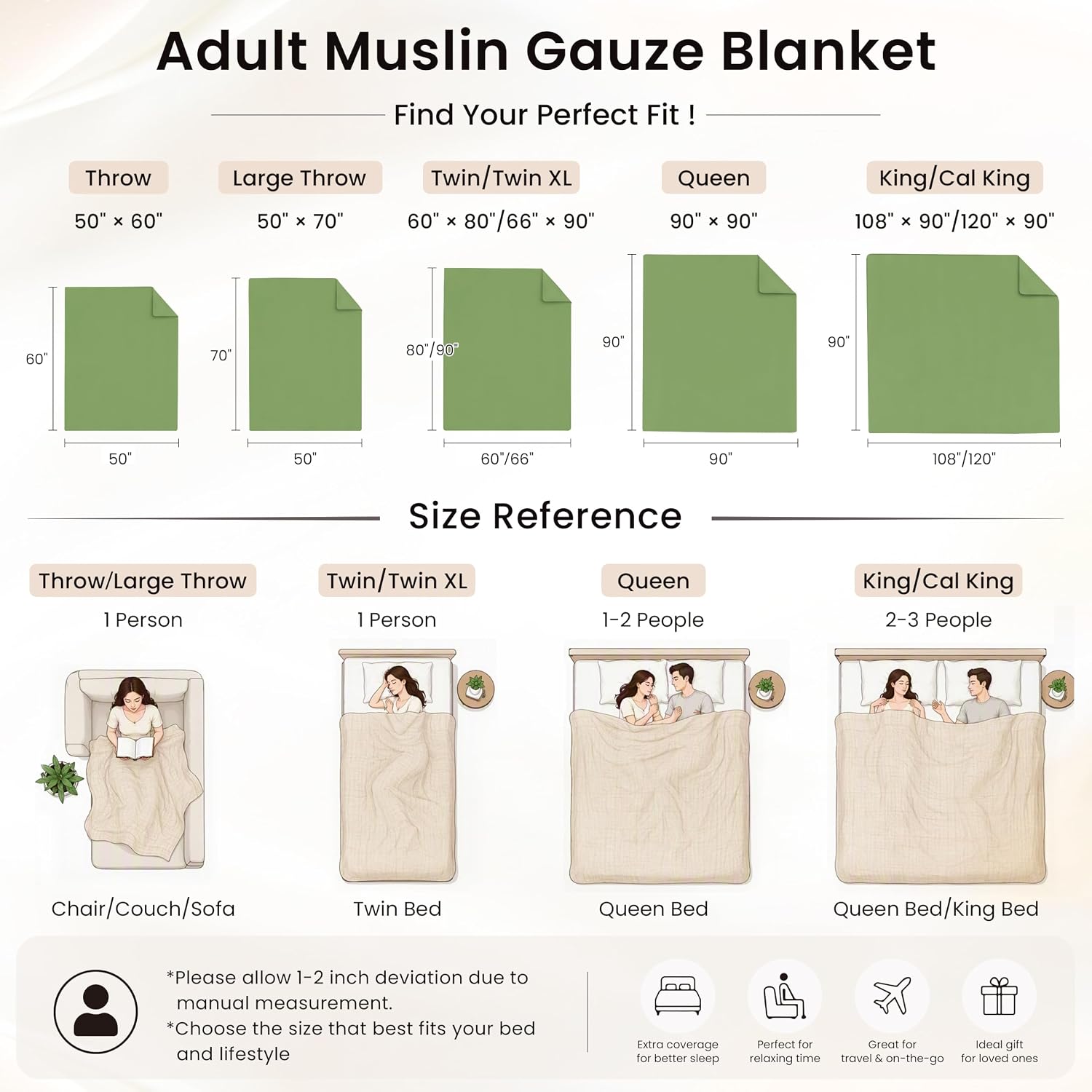 Thumbnail 6 de Love's Cabin 100% Cotton Muslin Blanket (6-Layer) – Twin 60 x 80 Inches, Sage Green