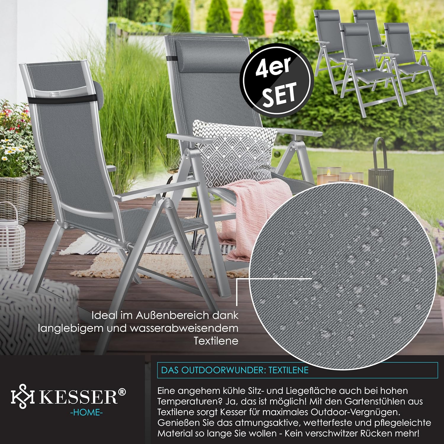 Thumbnail 4 de KESSER® Sedia da Giardino Pieghevole con Braccioli 🌿 (4 pz)