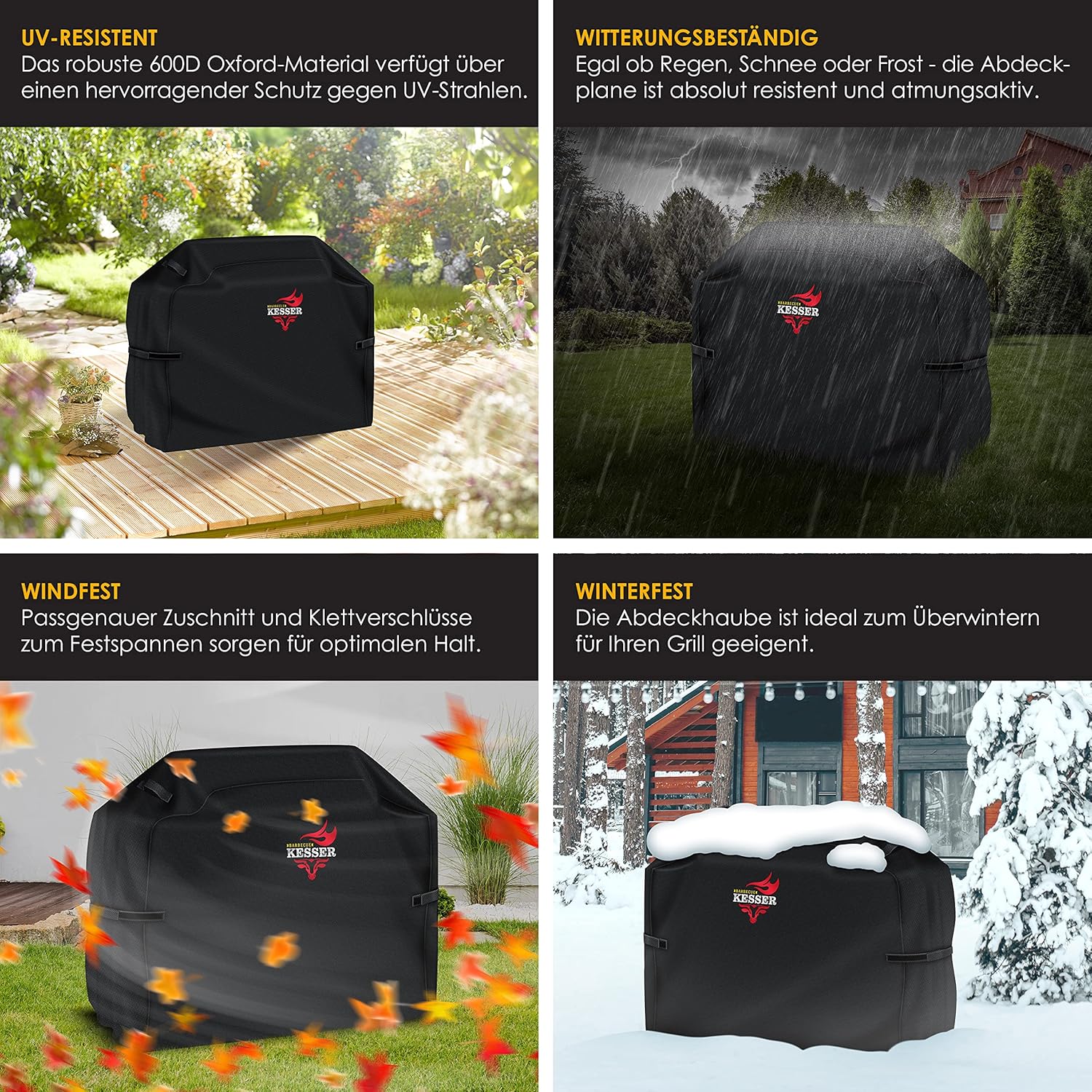 Detalle de KESSER Premium BBQ Grillabdeckung Gasgrill – 183x66x137 cm, 600D Oxford, wetterfest & atmungsaktiv