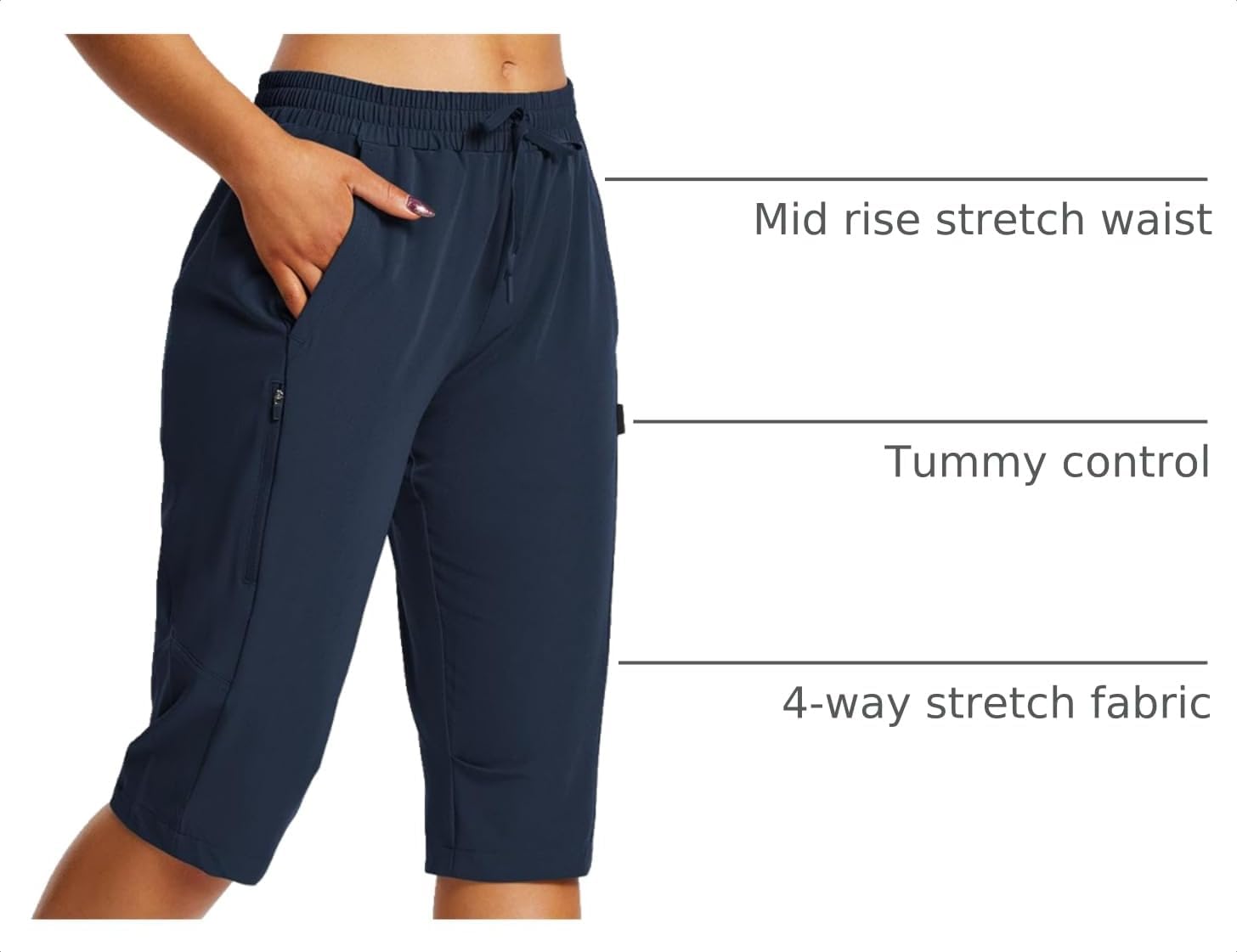 Detalle 2 de Baleaf 15/17" Women's Hiking Shorts: Bermuda Long, Quick-Dry with 3 Pockets