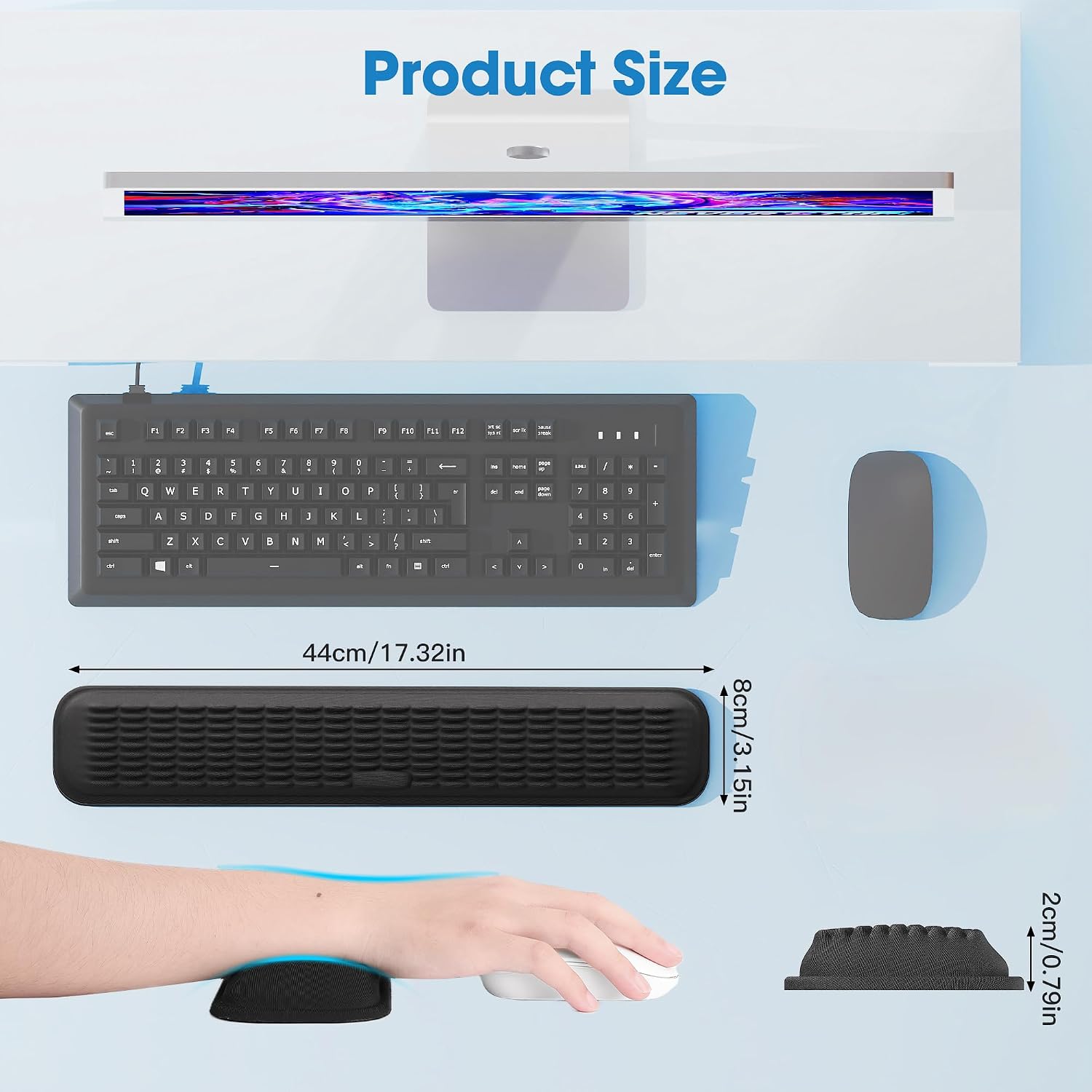 Detalle 1 de MEKASS MEKASS-003 Keyboard Wrist Rest, Memory Foam, Non-Slip Base