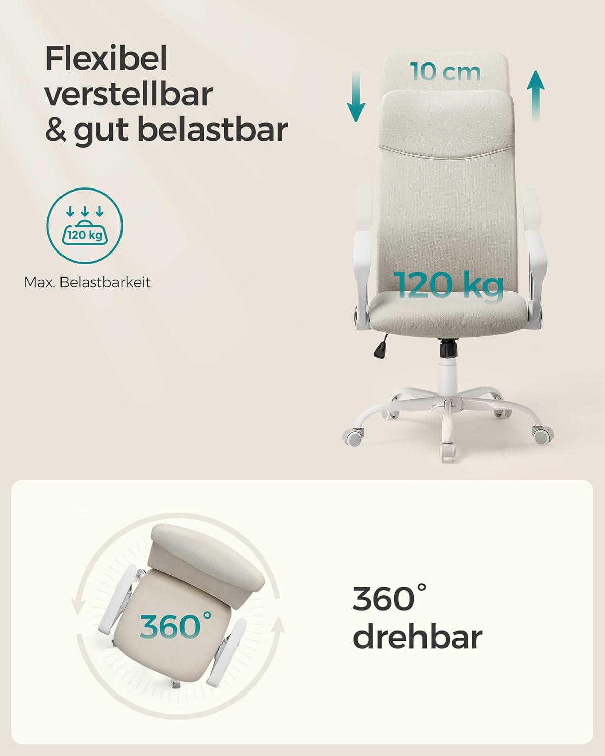 Thumbnail 6 de SONGMICS Bürostuhl OBN034K01: ergonomischer Drehstuhl mit S-förmiger Rückenlehne, höhenverstellbar und neigbar