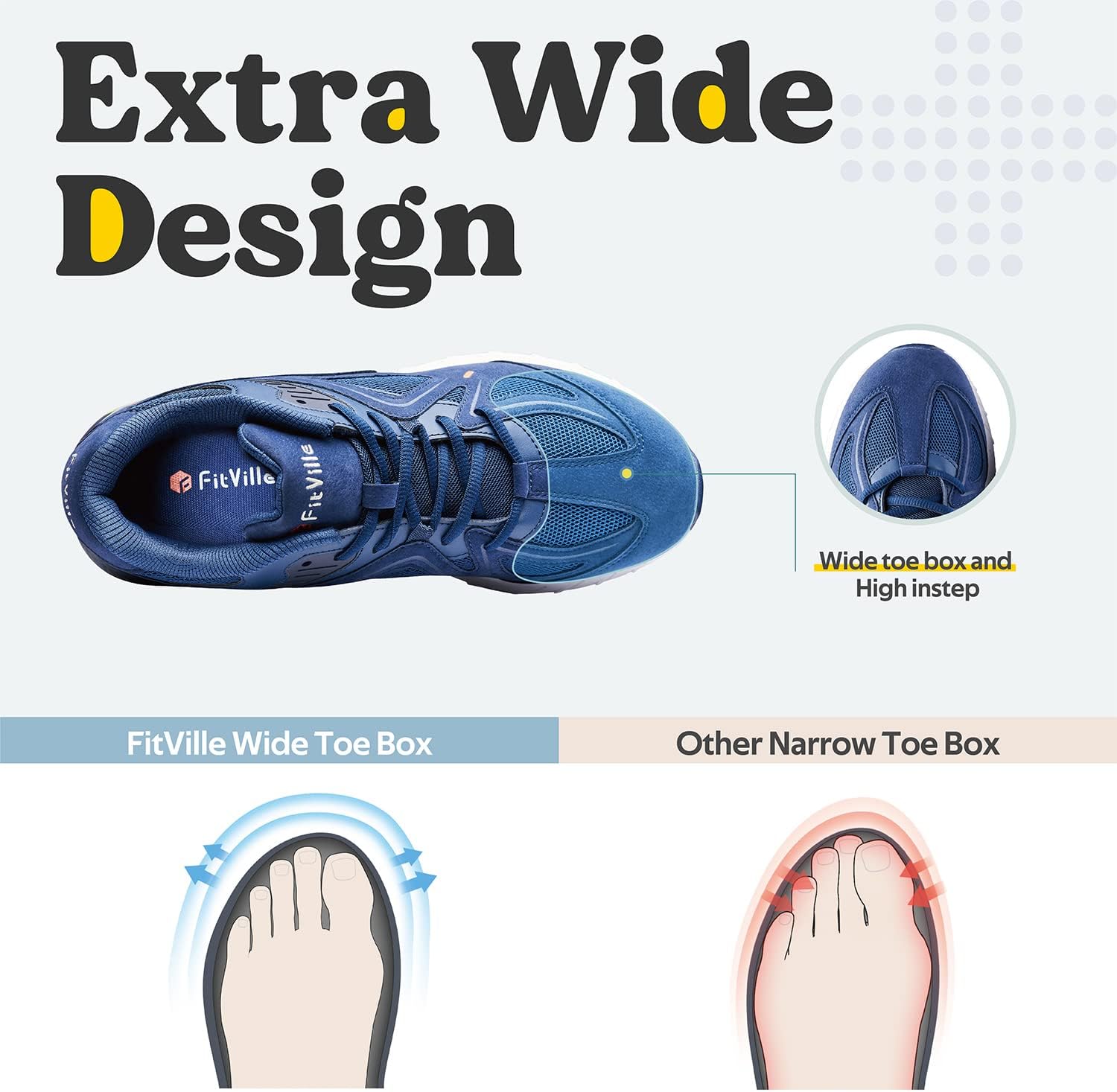 Thumbnail 3 de FitVille Mens Extra Wide Fit Trainers: Comfortable, supportive running shoes for flat feet