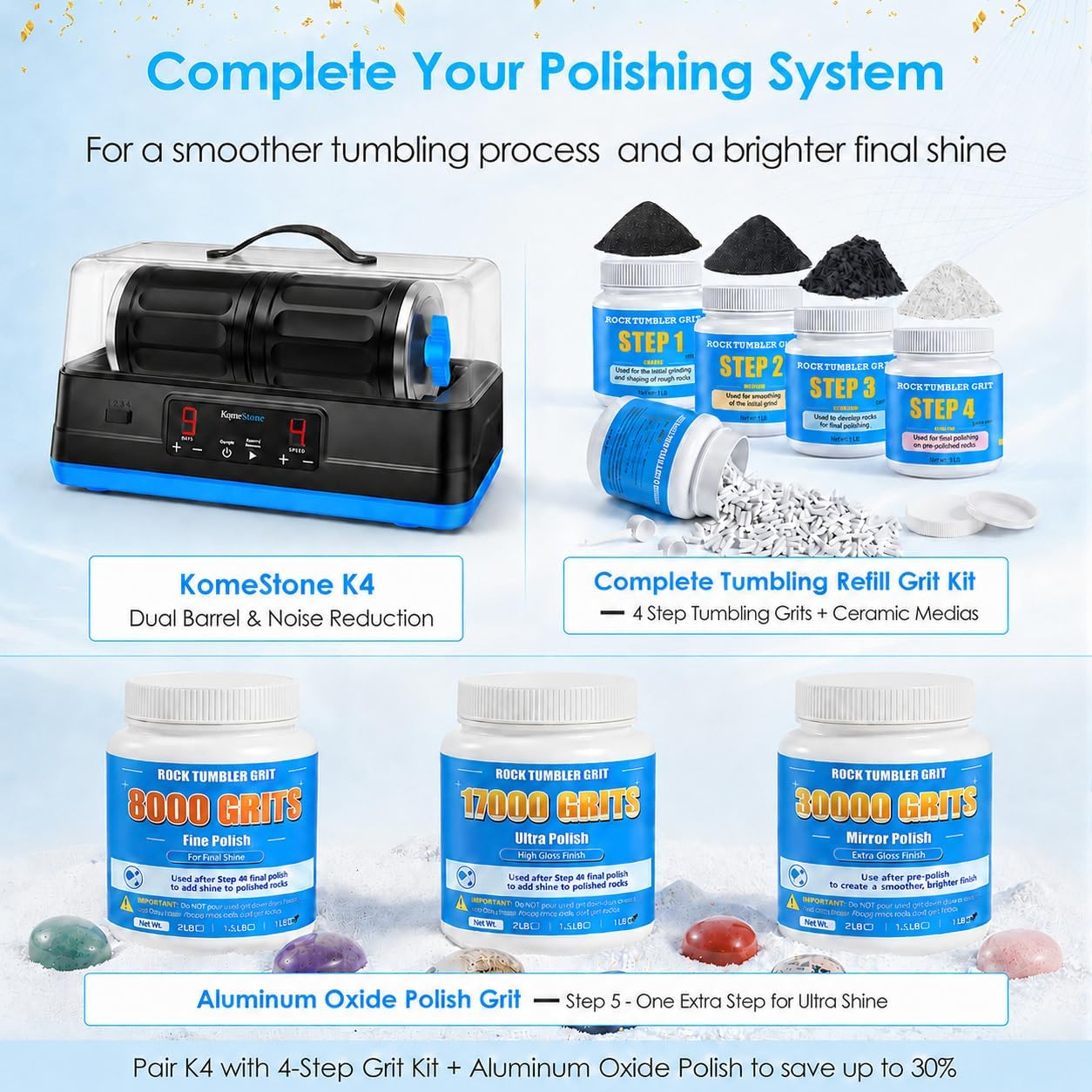 Thumbnail 6 de KomeStone Ultra Quiet 7LB Dual Barrel Rock Tumbler Kit with Noise-Canceling Cover