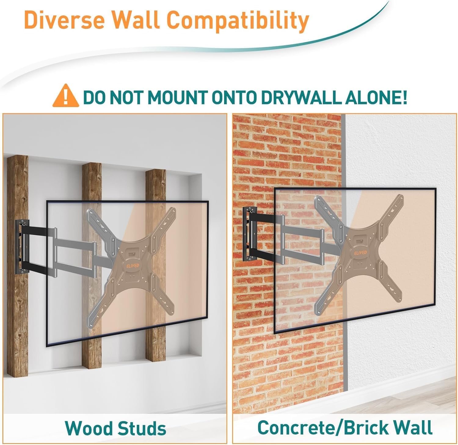 Thumbnail 5 de ELIVED EV3018 supporto TV a parete angolare con braccio lungo estensibile fino a 950 mm, VESA 400x400 mm e inclinazione regolabile