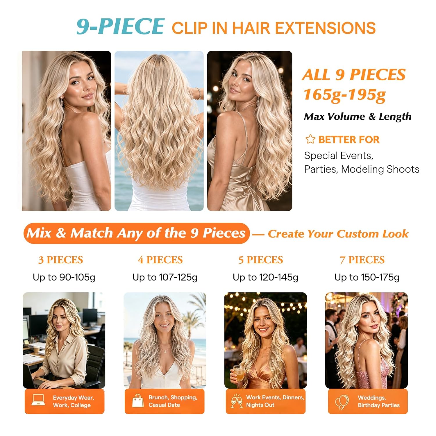 Thumbnail 2 de Sunny Hair Clip-In Real Human Hair Extensions, 22 Inch, 175g in Dark Blonde Highlights