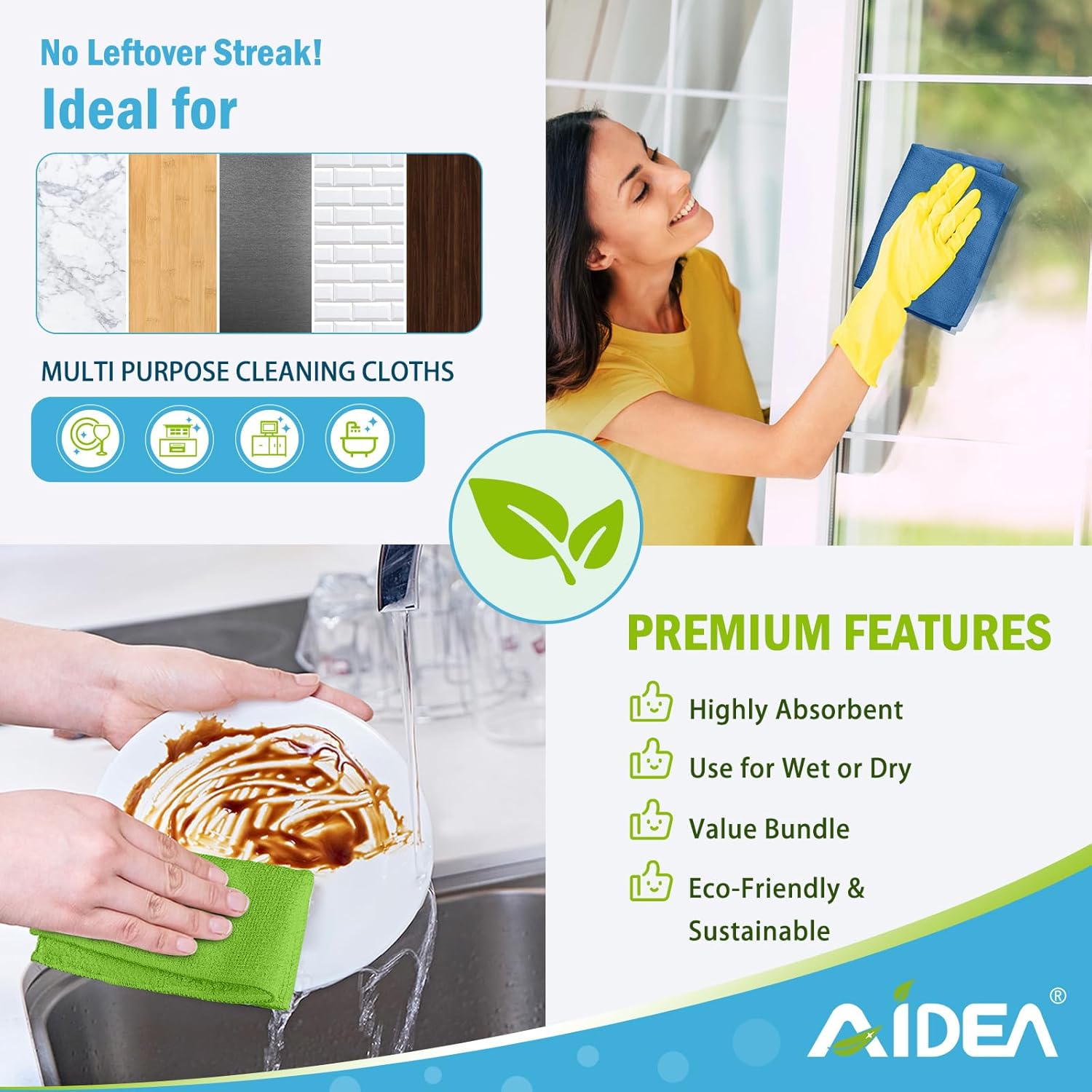Thumbnail 4 de AIDEA Microfibre Cloth Pack of 50 – 30 x 30 cm, lint-free, multi-use cleaning cloths
