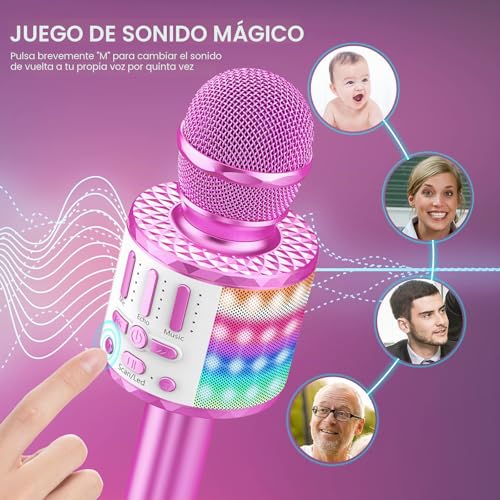 Detalle de Micrófono inalámbrico Bluetooth Karaoke MicQutr: portátil, con luz y altavoz de 6 W para todas las edades