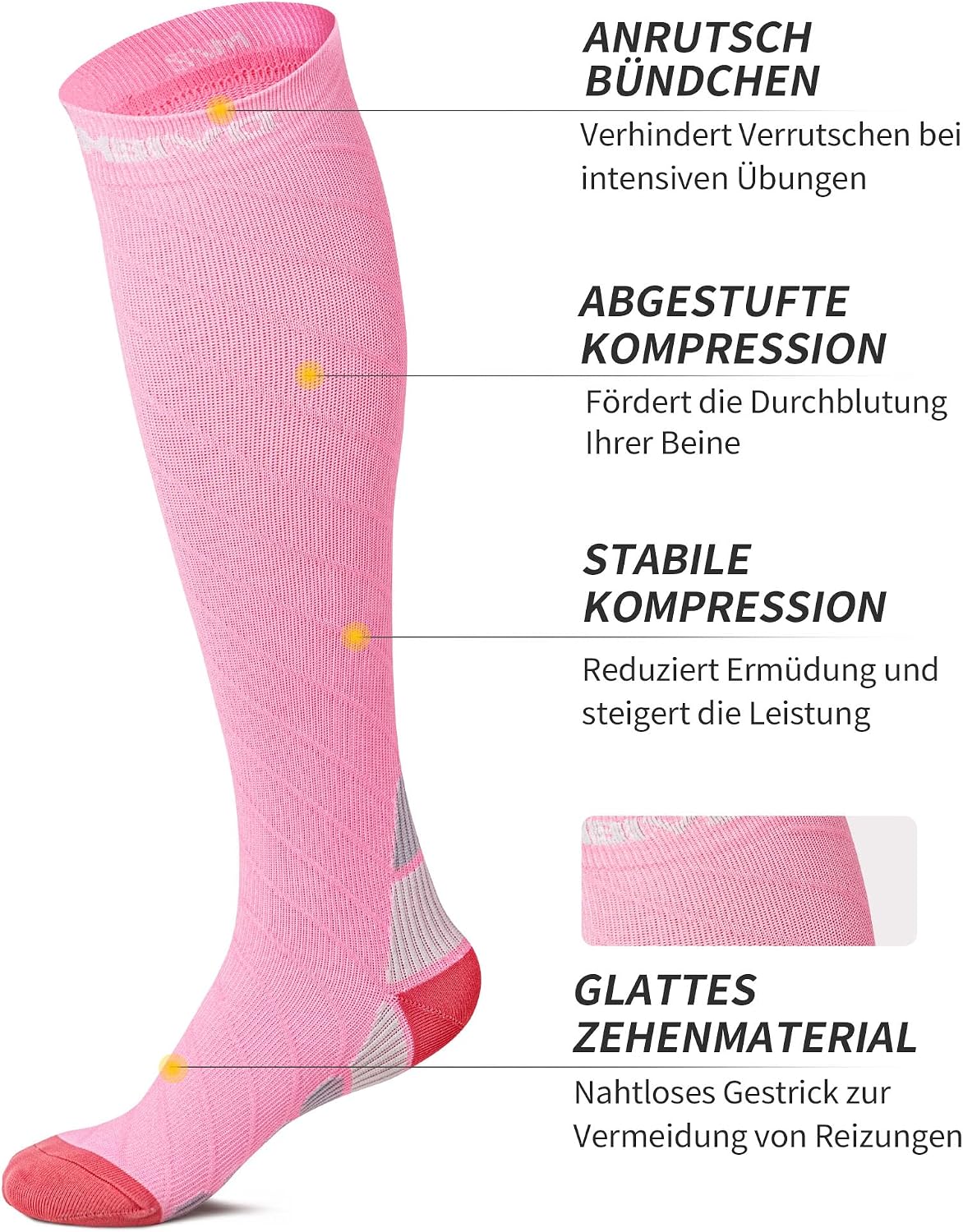 Detalle 2 de CAMBIVO Kompressionsstrümpfe (Damen & Herren), 2 Paar – 20–30 mmHg für Lauf-, Sport-, Reise- und Flugtage