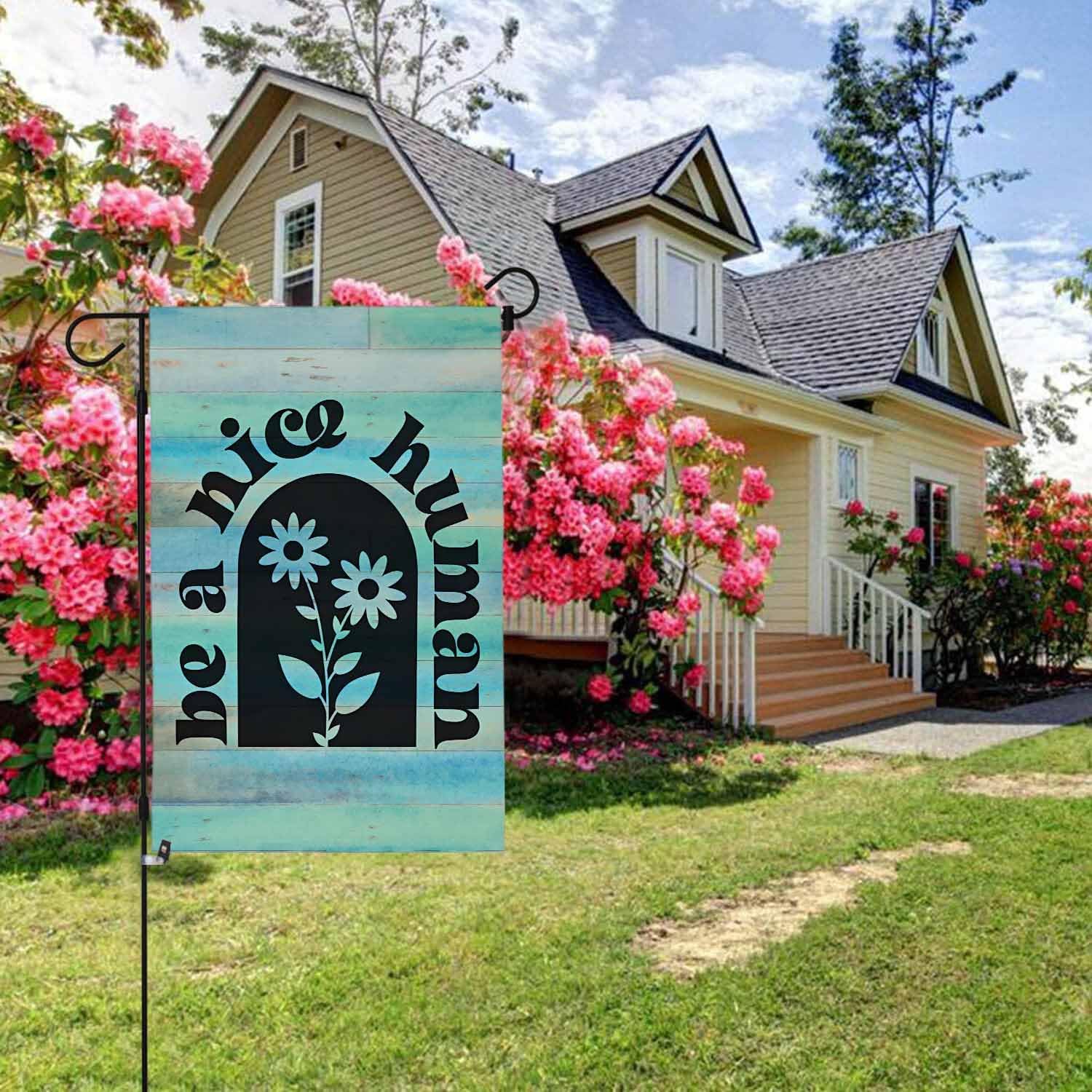 Detalle 2 de LHMUYUCQ Be A Nice Human Double-Sided Polyester Garden Flag, 12 x 18 Inch