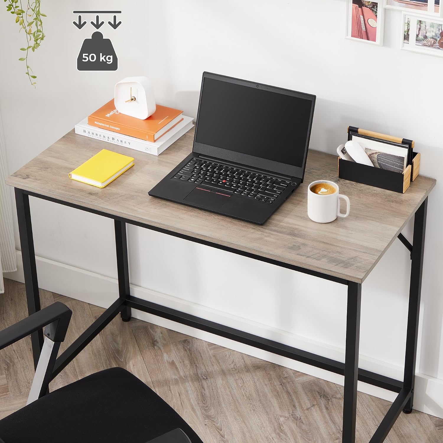 Thumbnail 5 de VASAGLE LWD041B02V2 Computer Desk: Practical 100 x 50 cm Greige Desk with Black Steel Frame