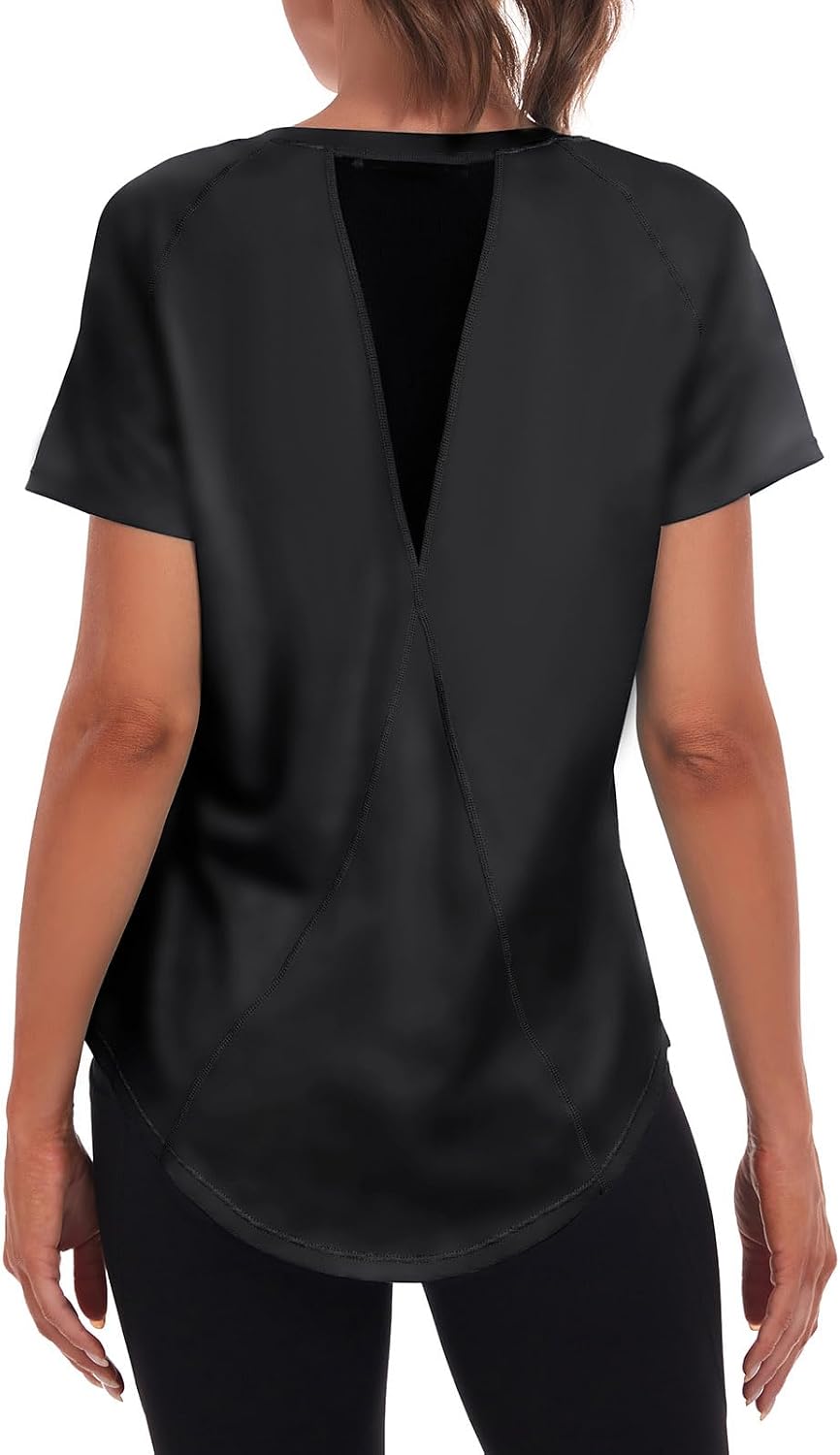 Detalle de Jlowesun Women's Gym Shirts: Lightweight Short Sleeve, Quick-Dry Back Mesh Top