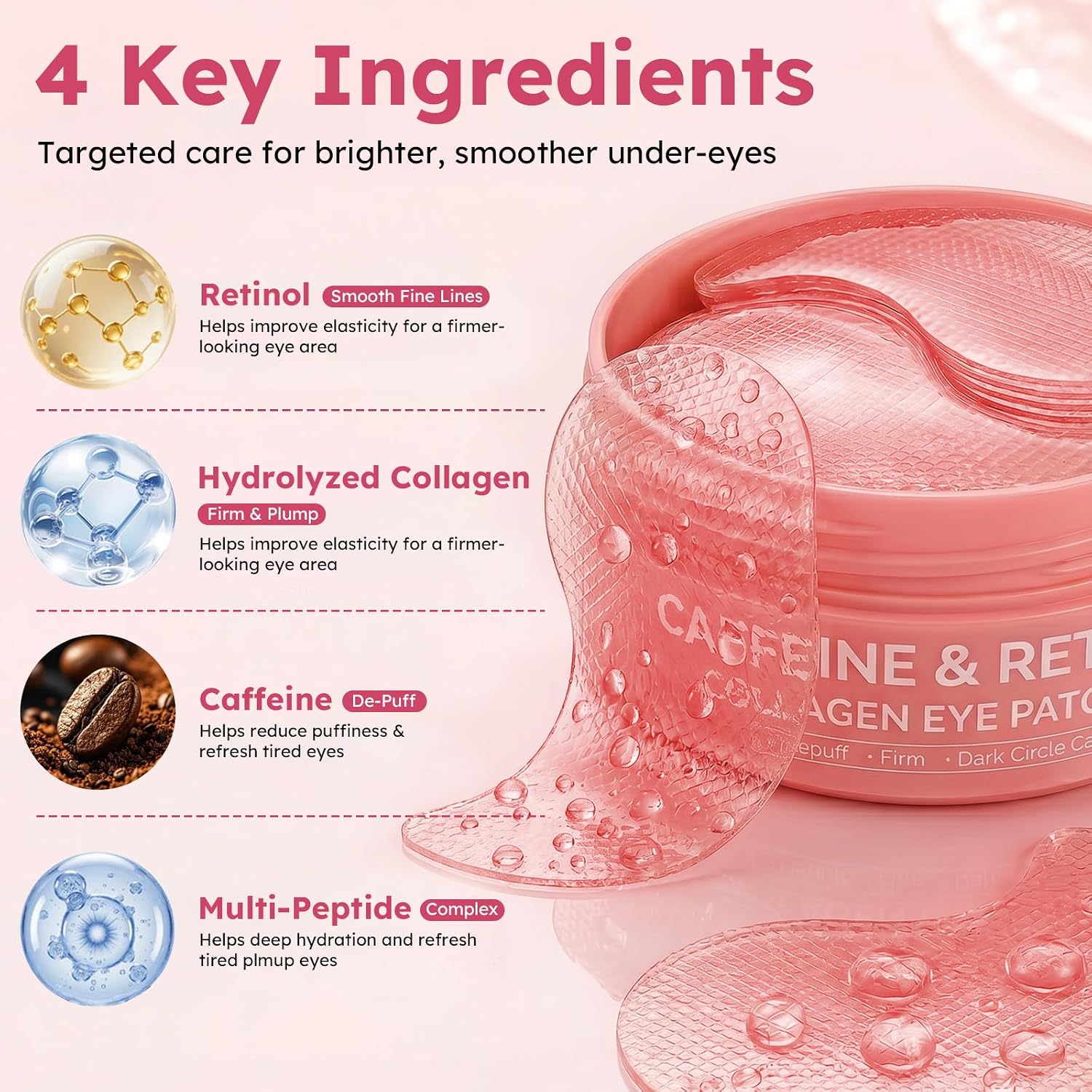 Detalle 1 de Ossjds Retinol Caffeine Eye Patches with Collagen, Peptides, 60 Count