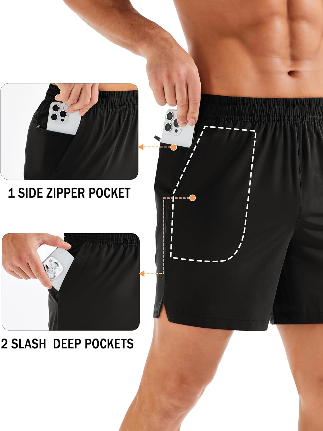 Detalle de MAGCOMSEN 5 Inch Running Gym Shorts with Zip Pockets – Lightweight Quick Dry