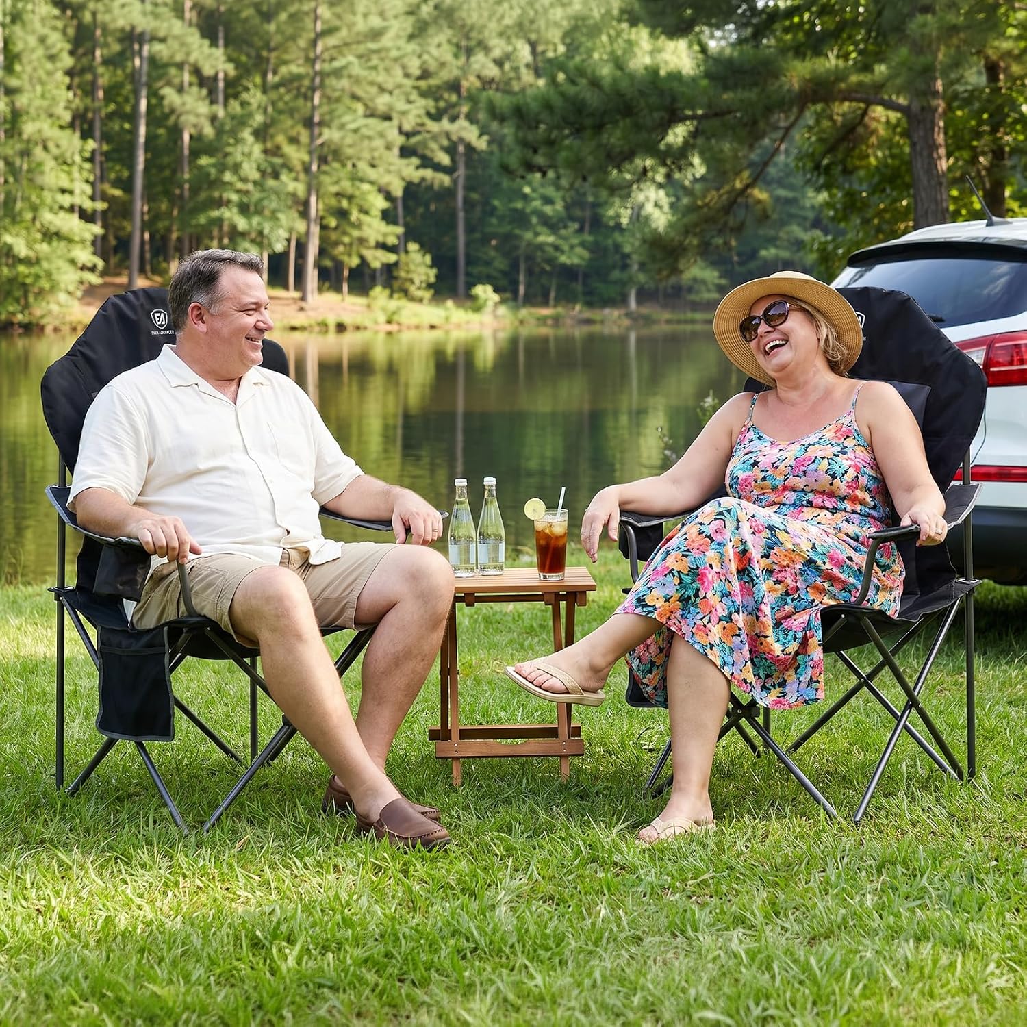 Detalle de EVER ADVANCED Oversized High-Back Folding Camping Chairs, Padded 2-Pack