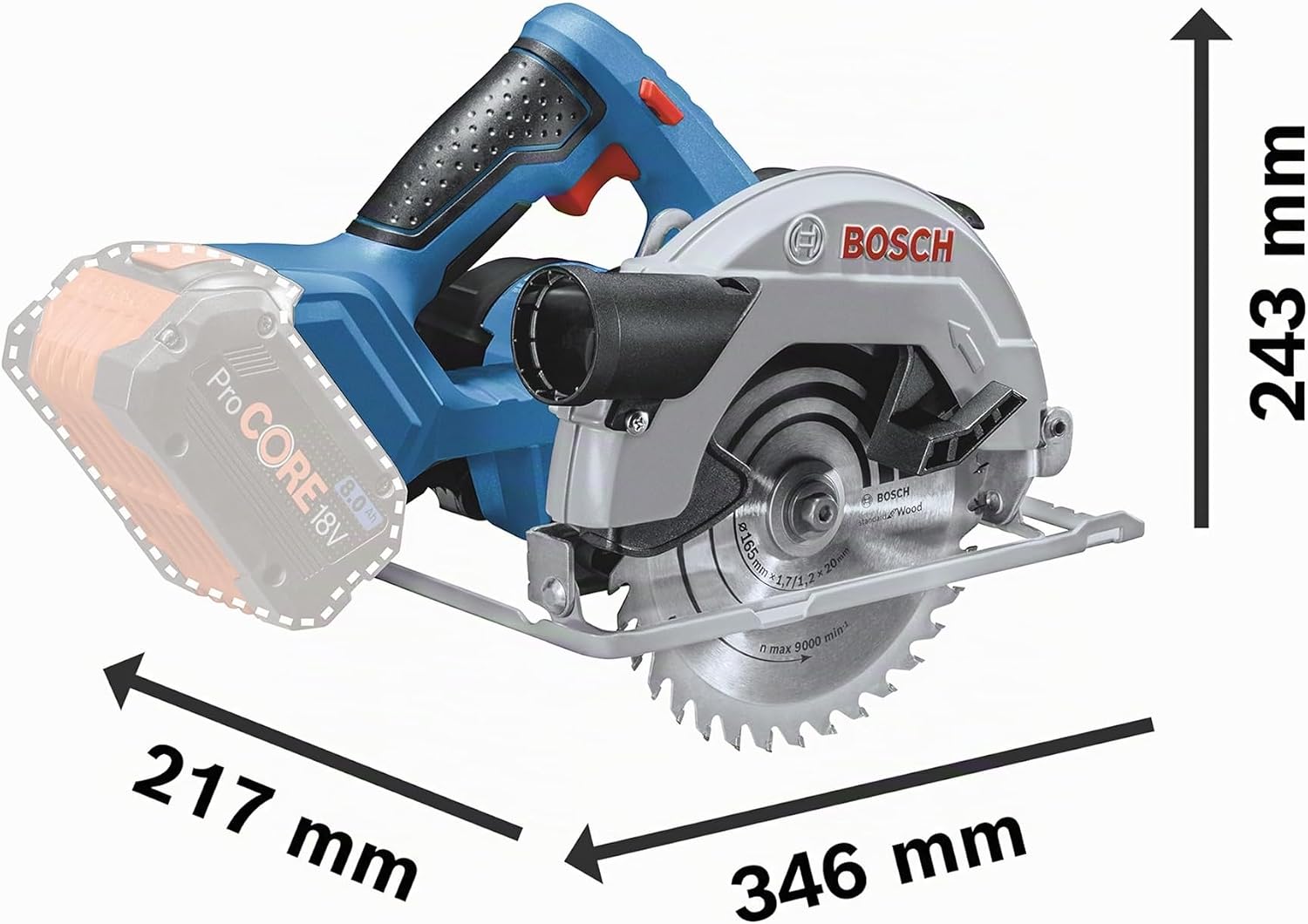Detalle de Bosch Professional GKS 18V-57 G System: Sega Circolare a Batteria 18V, Lama Ø165 mm, Profondità 57 mm