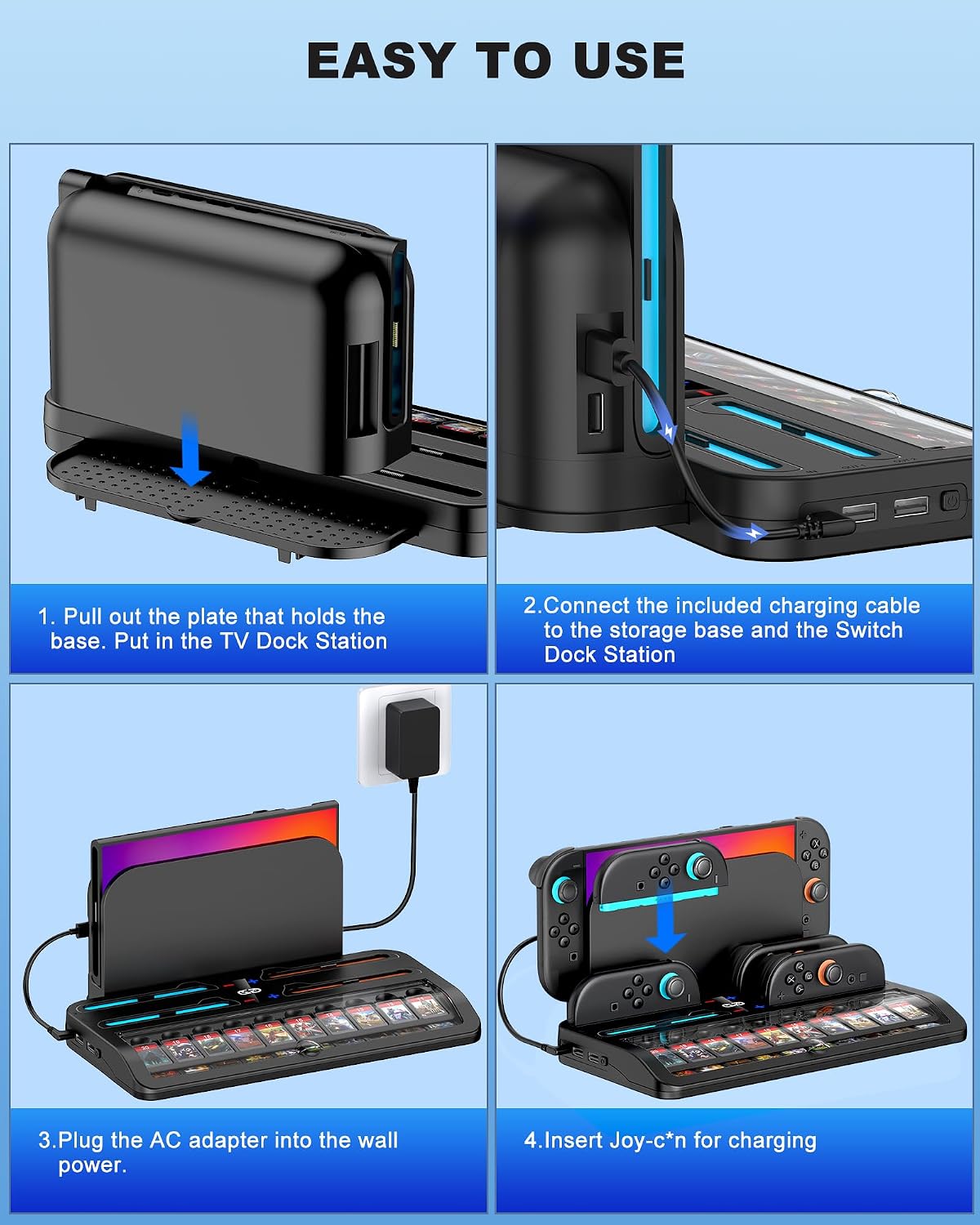 Thumbnail 4 de Switch 2 Games Organizer Station with 4‑slot charger