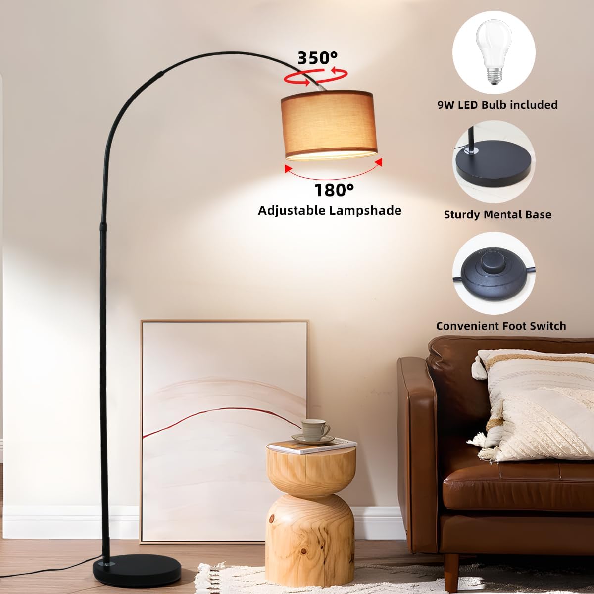 Thumbnail 6 de ANTNELICHT LUNA Lampada da Terra ad Arco Vintage – Illuminazione dallo stile nordico per soggiorno e camera
