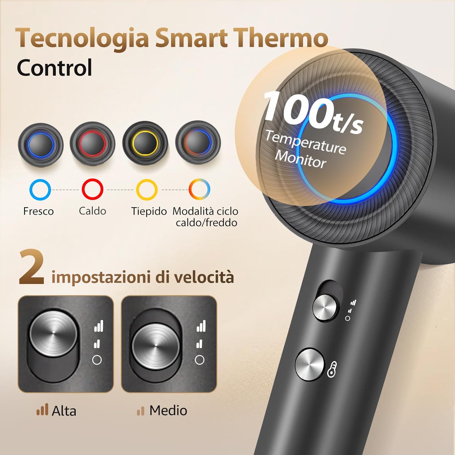 Thumbnail 2 de Aigostar Phon Capelli Professionale 2200W con Ioni Negativi e motore Brushless 110.000 giri/min