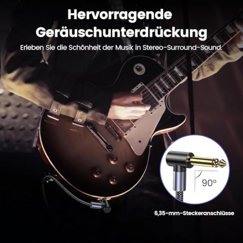 Thumbnail 5 de MOSWAG E Gitarren Kabel 3M – 6,35 mm TS mit 90° Biegsamem Bass AMP Kabel, Nylon-geflochten, geringes Rauschen