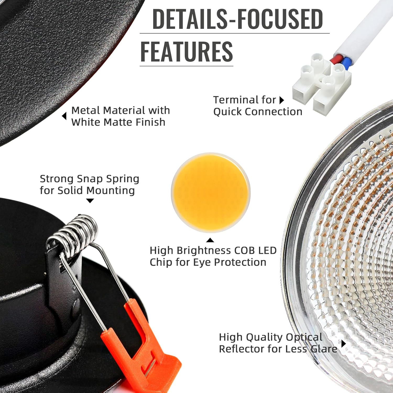 Thumbnail 4 de Wondlumi 6x 7W Dimmable COB LED Downlights, 240V, Ultra-Thin Recessed, Warm 3000K, 600lm, Black Round