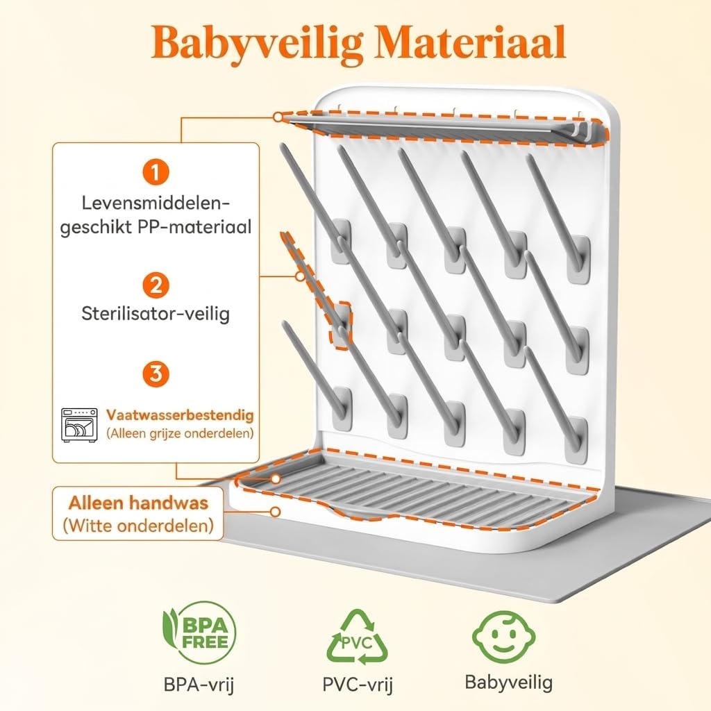 Detalle de Lifewit 24445 droogrek voor babyflessen met 15 haken en afdruipmat