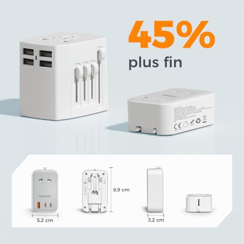 Detalle de TESSAN Adaptateur prise universelle PD 20W avec 2 USB-C — 4 en 1 pour voyages