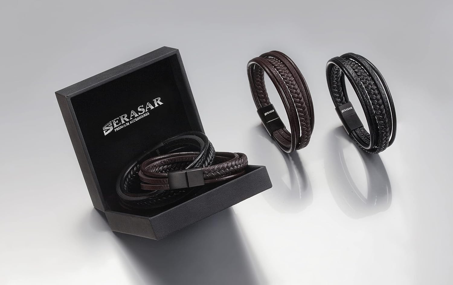 Thumbnail 5 de SERASAR Bracelet en Cuir Noir Marron