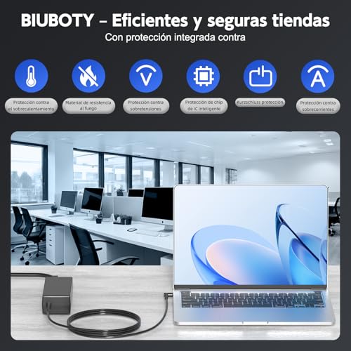 Detalle 1 de BIUBOTY cargador para portátil HP de 45 W, 19,5 V y conector 4,5 × 3,0 mm