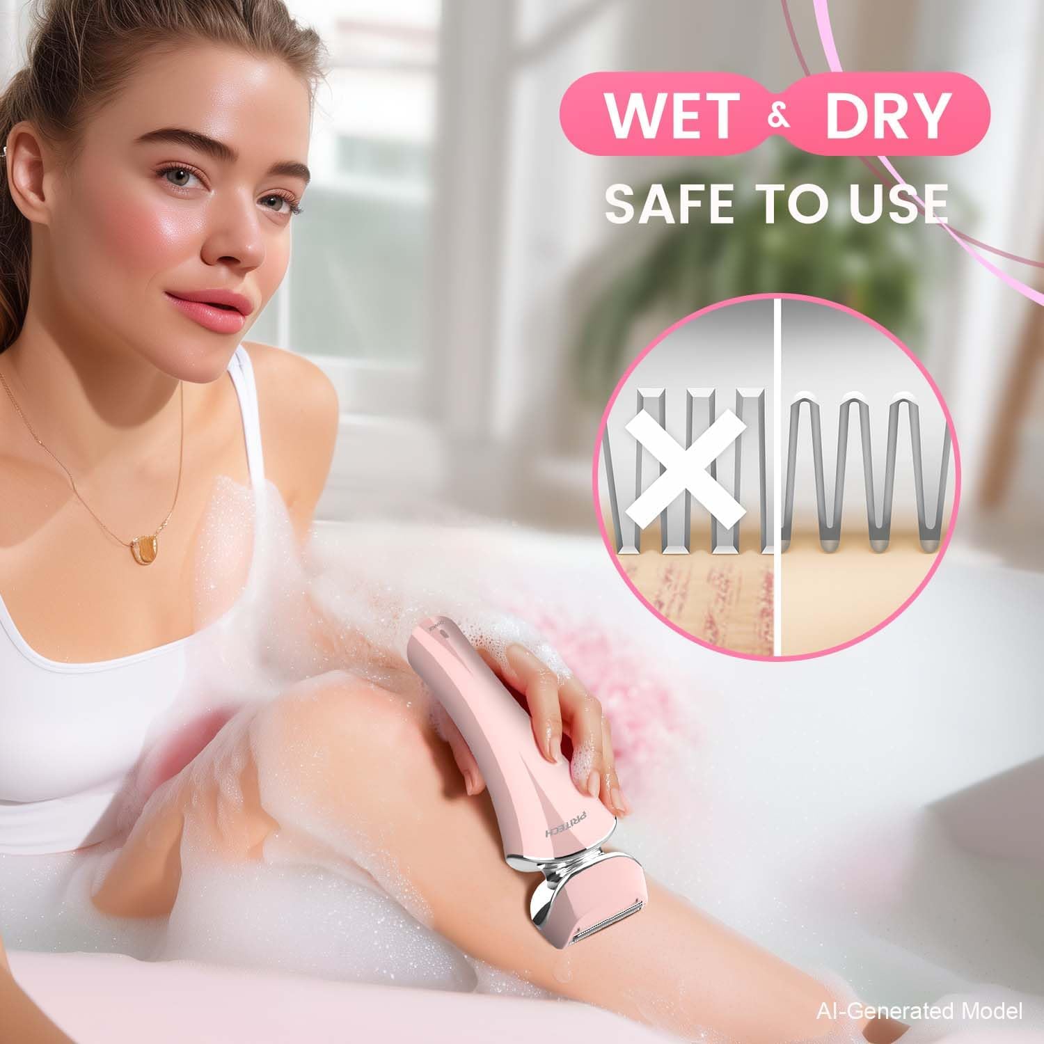 Detalle 2 de Electric Razor for Women: Rechargeable Wet/Dry Shaver with 3 Blade Types and USB Dock