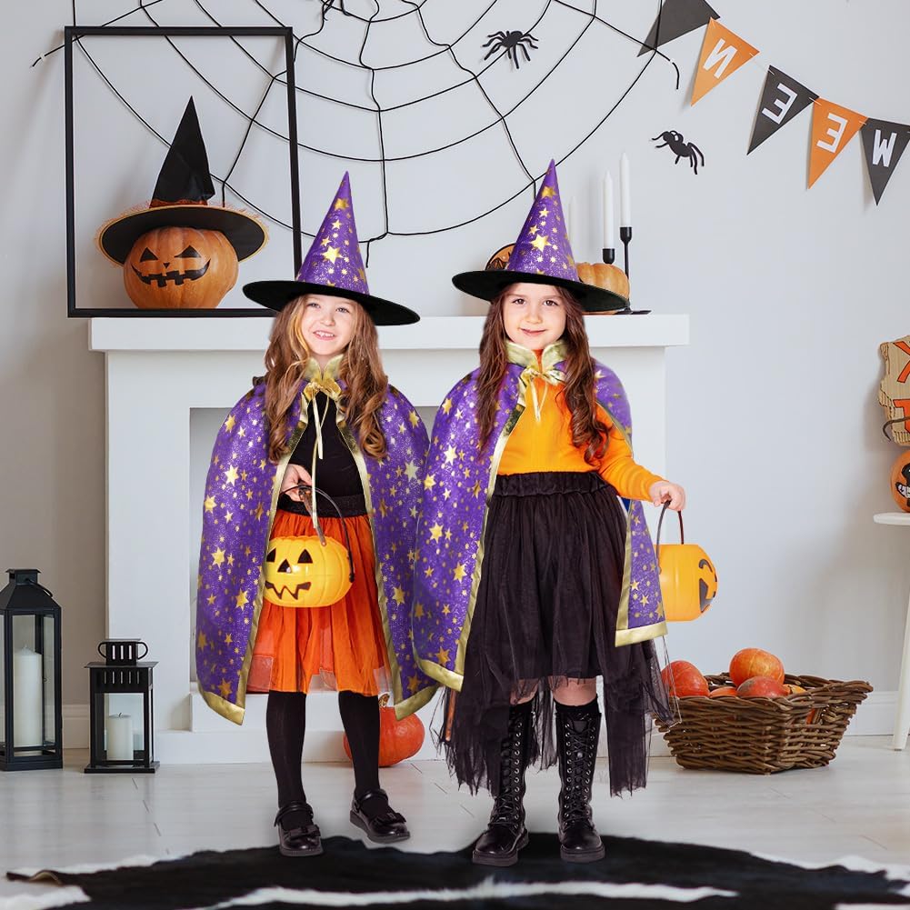 Detalle de AYBUY Wizard Cape Witch Cloak for Kids – Starry Gold Pattern Witch Costume Set