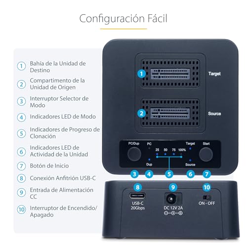 Detalle 2 de StarTech.com Dock Clonador NVMe M.2 USB-C 🚀