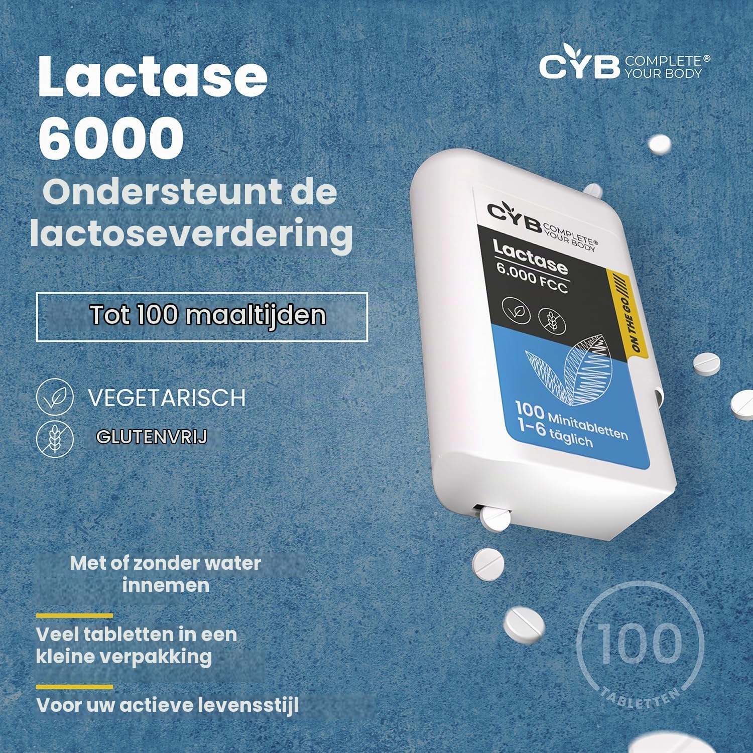 Thumbnail 3 de CYB Complete your Body Lactase 6000 FCC, 100 minitabletten in dispenser