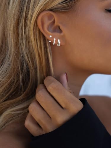 Detalle de ESPVO Sterling Silver Hoops Earrings Set for Women – Hypoallergenic S925 5 Styles