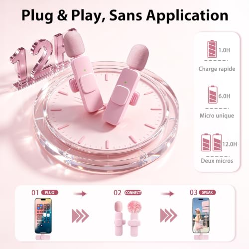 Detalle 1 de Uewpv micro-cravate sans fil, 2 micros, réduction du bruit et adaptateurs