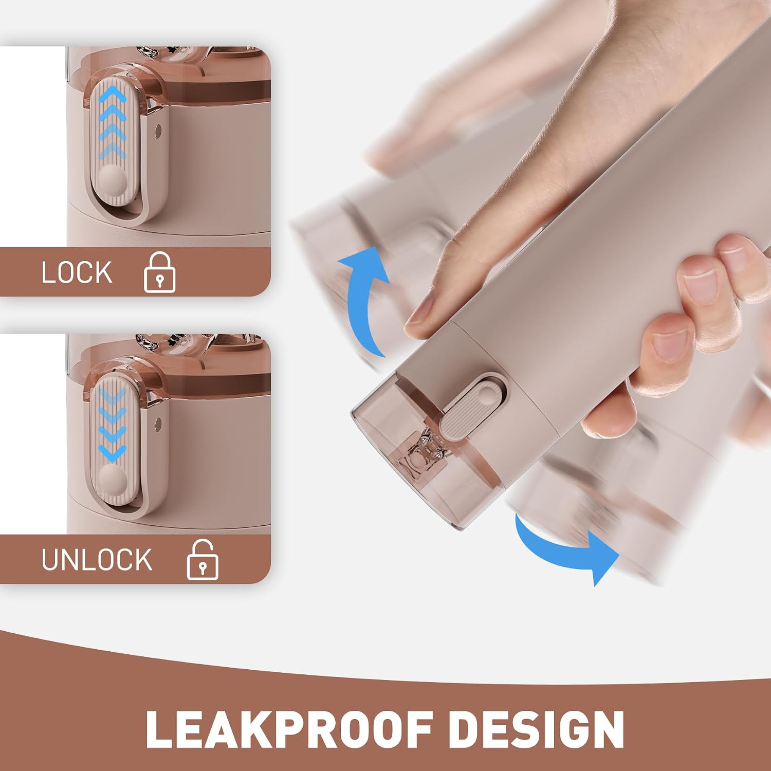 Detalle de Exllena Small Water Bottle 270ml with Straw (Brown) – leak-proof flask with one-hand opening