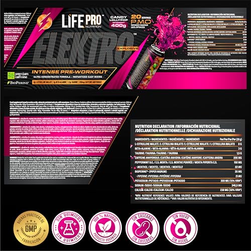 Thumbnail 7 de Pre Entreno Life Pro Elektro 400g – Potencia y bombeo con Citrulina Malato 8000 mg