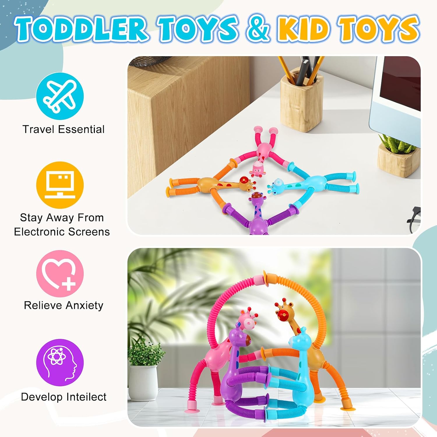 Thumbnail 4 de XONTEUS Pop Tubes Giraffe Travel Toys 4pcs