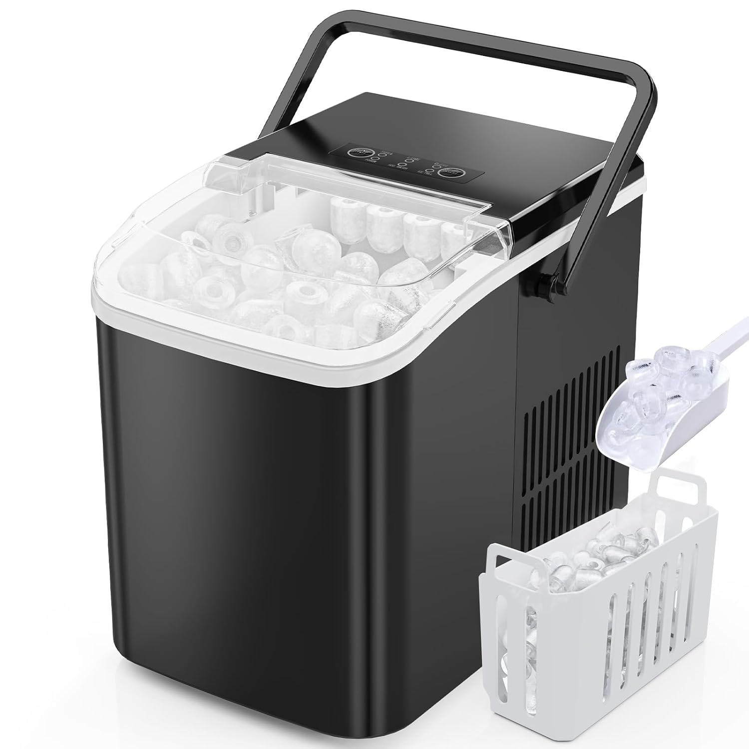 Detalle de DUMOS ZBJ-PP10A Countertop Ice Maker with Handle, 26 lb/24h, 2 Sizes