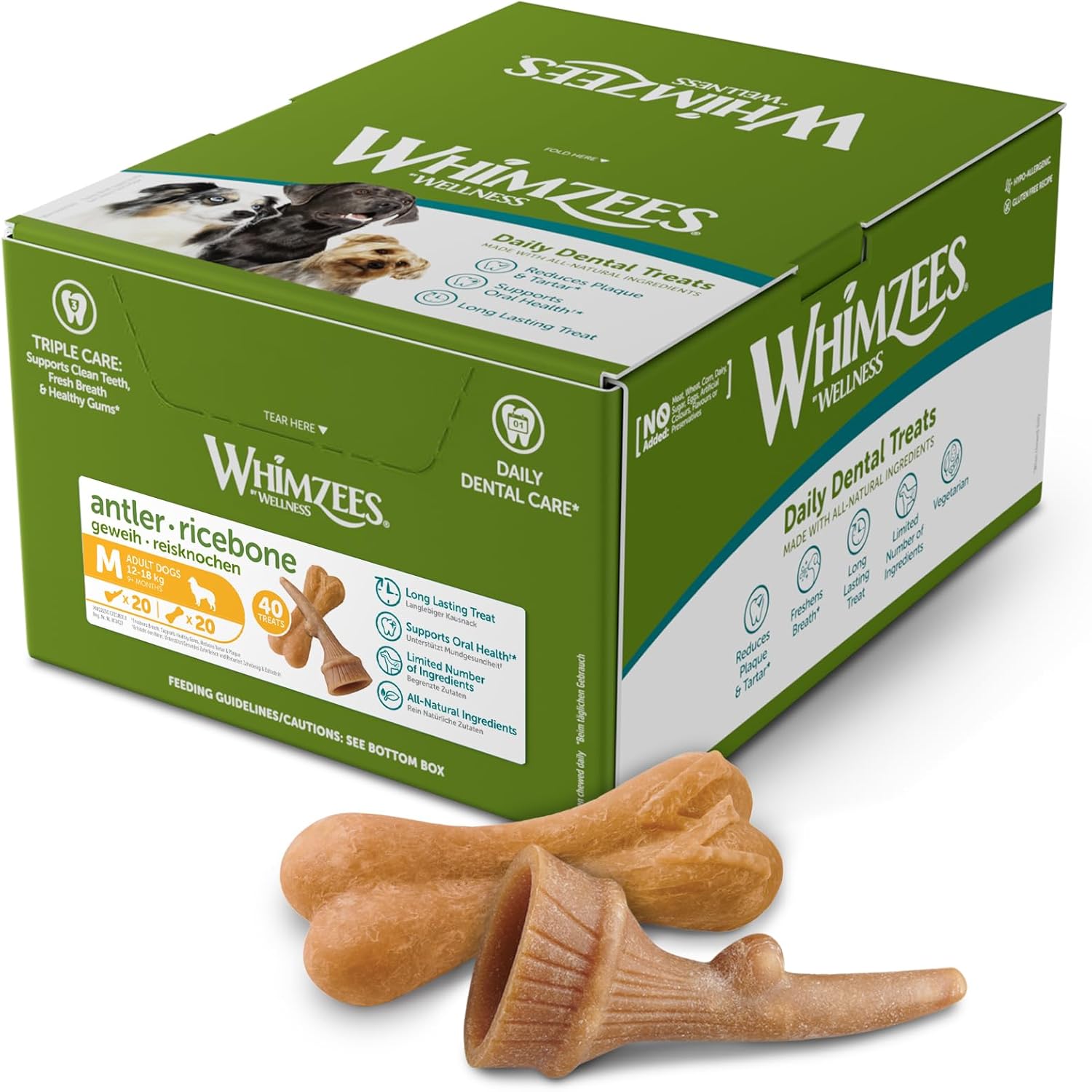 Detalle de WHIMZEES Ricebone M/L, 9 pezzi: snack masticabile per cani di taglia media e grande