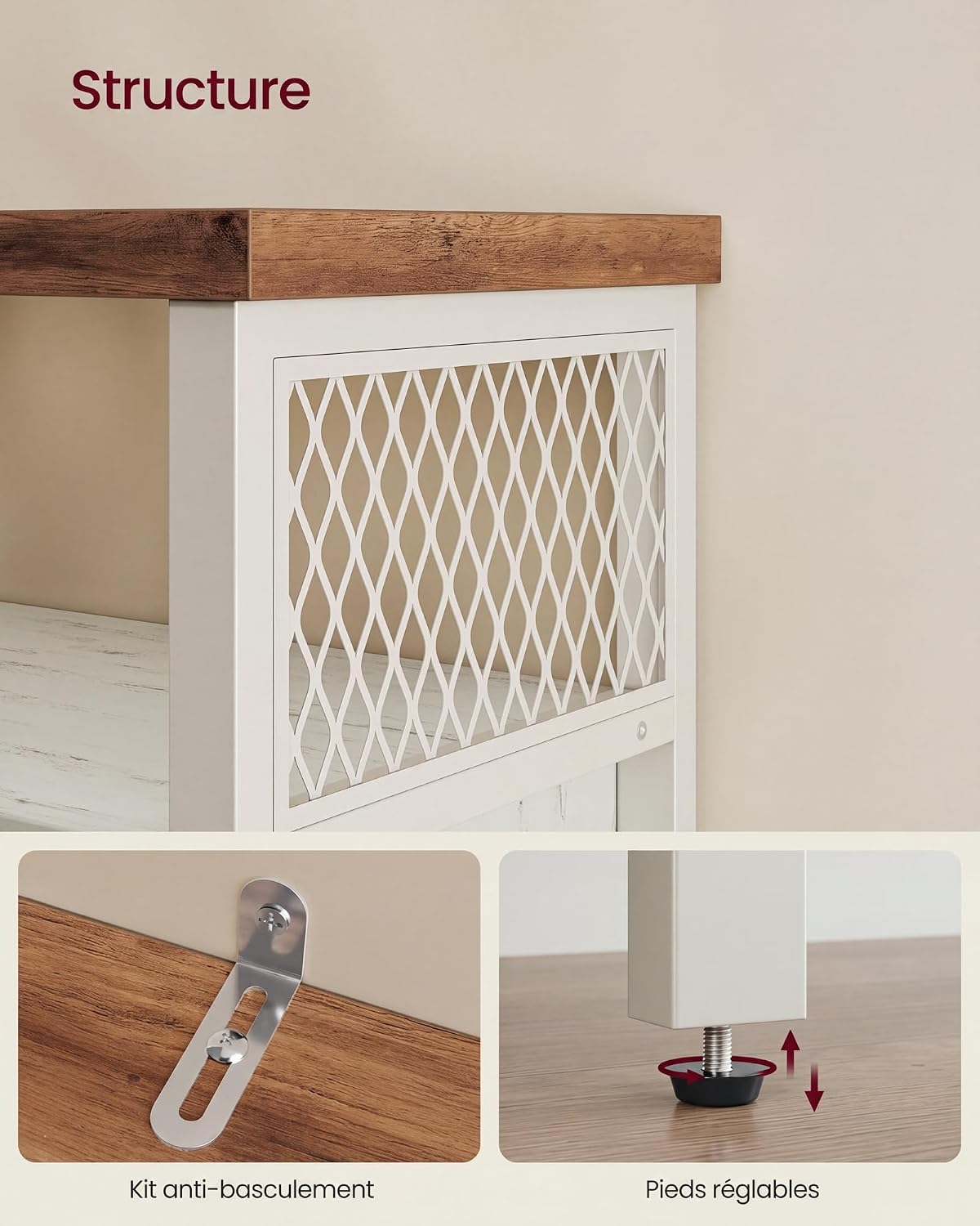 Detalle 2 de VASAGLE Daxton LSC092W01 dressoir met schuifdeuren en verstelbare legplanken