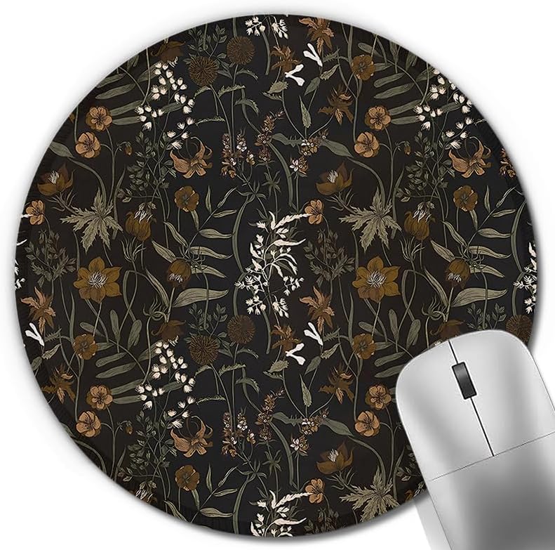 Detalle de DAYOUER 042 Round Mouse Pad, 7.9-Inch Dark Academia Floral Design